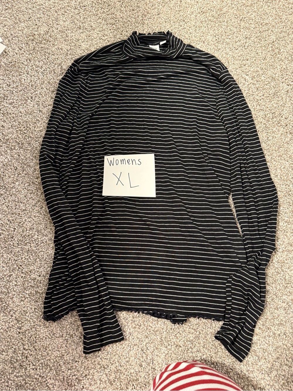 Women's Black & White Striped Long-Sleeve Mock Neck Top